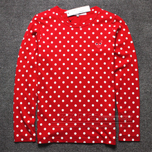 COMME Des GARCONS CDG PLAY JAPAN RED HEART DOTS UNISEX WOMEN MEN’S LONG SLEEVE BLACK T- SHIRT PULLOVER SUMMER O NECK SWEAT SHIRT