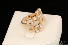 Romantic Cubic Zirconia Ceramic Plaid Rings Wholesale 18K Rose Gold Plated Fashion Crystal Jewelry For Women