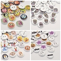 15mm Flat Round with Halloween Owl Animal Skull Letter Plant Landmark Umbrella Dyed 2 Hole Printed