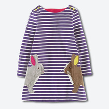 Girls long sleeve casual dress,cartoon animal applique embroidery children fashion clothes,next clothing style for 2-7 years
