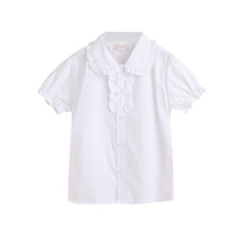 Children kids Girls Tops Short Sleeve lace Cotton White Color Summer Shirt