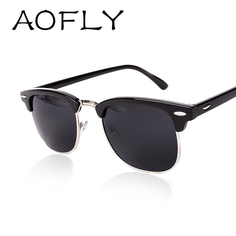 AOFLY Classic Half Metal Sunglasses Men Women Brand Designer Glasses Mirror Sun Glasses Fashion Gafas Oculos