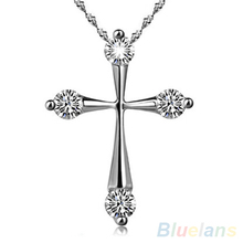 Women s Fashion Cross Zircon Copper Chain Pendant Necklace Jewelry 1QRT