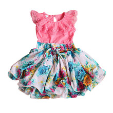 Summer Kid Girls Sleeveless One Piece Dress Lace Floral Chiffon Tutu Toddler Princess Baby