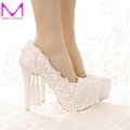 Sweetness White Lace Bridal Dress Shoes Spring and Summer Lady High Heels Wedding Party Satin Shose