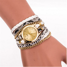 High Quality Multilayer Woven Leopard Geneva Bracelet Wristwatch Women Dress Watches Luxury Brand Quartz Watch
