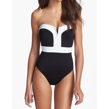 Sexy Womens One Piece Swimwear Bandeaus Swimsuit and High Waist Bathing suits Patchwork Beachwear Black Retro Biquini SJ3194