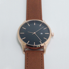 Rose Gold Watch Women No Name Brown Genuine Leather Watch Band Date Function Movement Japan
