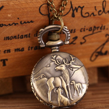 New Fashion Antique Bronze Steampunk Pocket Watch Animal Milu Deer Quartz Mechanical Watch Pendant Necklace Chain