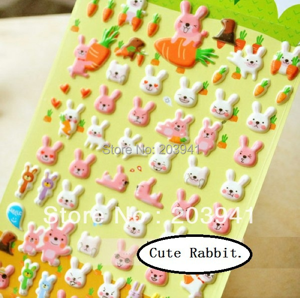 Free Shipping/New 1 sheets/set cute 3D rabbit series  DIY Multifunction  pvc sticker/ decoration sticker/wholesale