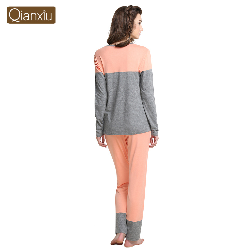 Qianxiu brand high quality couple set pajamas modal material fashion contrast color