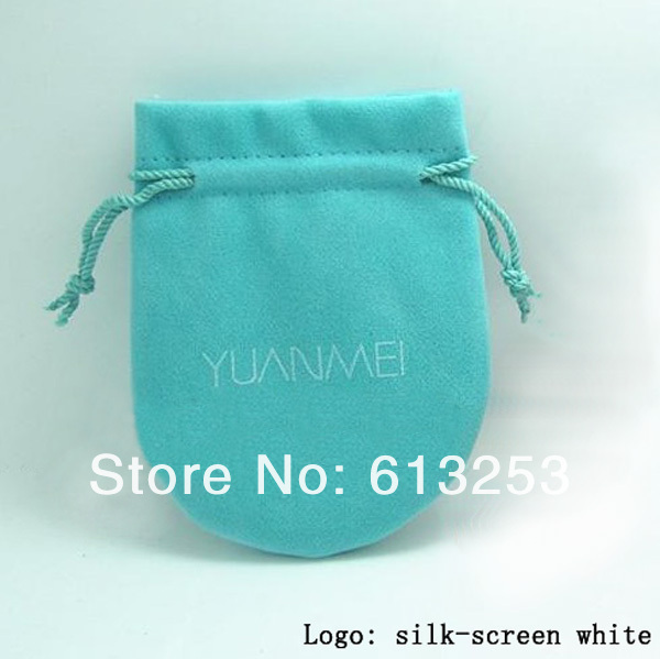 Customized Light Blue Jewelry Pouch Gift Bag Velvet Pouch Size 6.5X7