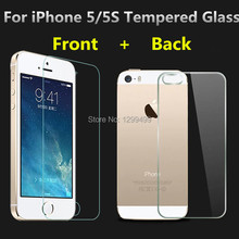 0.3mm 9H Front + Back Tempered Glass For iPhone 5 5S Screen Protector Anti Shatter Film 2014 New Free Shiping