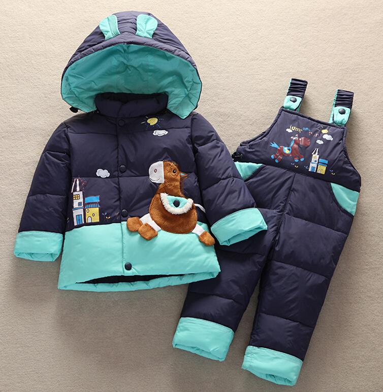 2015 Winter Baby Boys Clothing set Suits Children thick Jacket Parka+Overalls Pants 2pcs clothes sets Kids Warm Coat+pants Suit