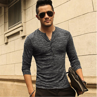 New Men Henley Shirt 2016 new Tee Tops Long Sleeve Stylish Slim Fit T shirt Button