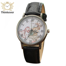 2016 Rushed Glass New Fashion Design Men Vintage World Map Roman Dial Analog Leather Strap Quartz Watches Wristwatches Cc0062