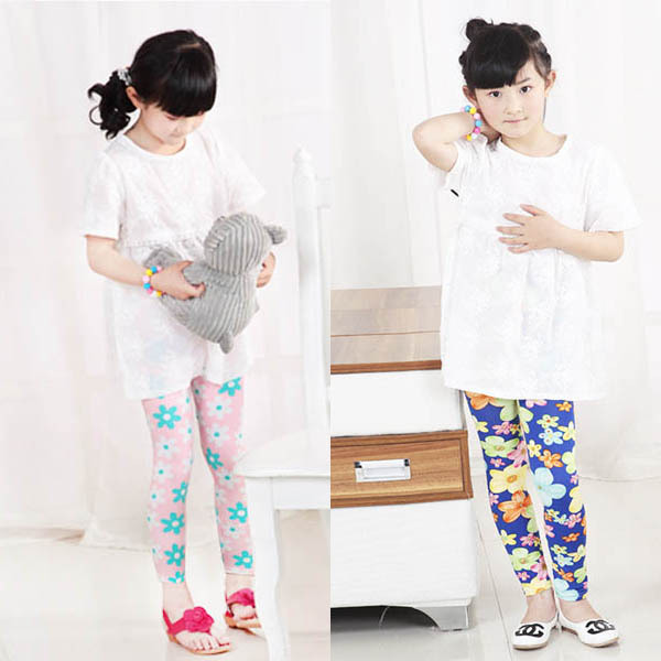 Baby Kids Girls Colorful Floral Trousers Stretch Leggings Milk Fiber Skinny Legging Pants 2 7Y
