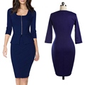 New Womens Hot Sale Sheath Dress Blue Purple Colored OL Bussiness Office Middle Sleeve Dress Polyester