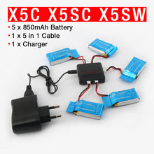 Syma X5C X5SW X5SC X6SW RC Quadcopter Battery 3.7V 850mAh Lipo Battery Spare Parts with 5 in1 cable
