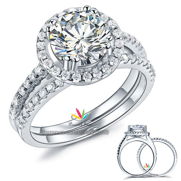 ... Wedding Engagement Halo Ring Set 2 Carat Created Diamond Wedding