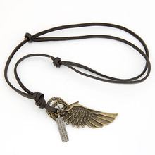 Collares Mujer 2015 Colar Vintage Angel Wing Leather Necklace Pendant for Women Men Choker Statement Jewelry