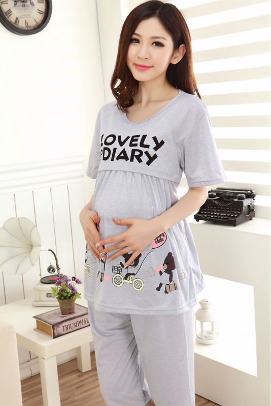 Cute bears Red Summer Pregnant woman pajamas nightwear clothing for pregnancy Puerpera breastfeeding clothes set maternal top 20