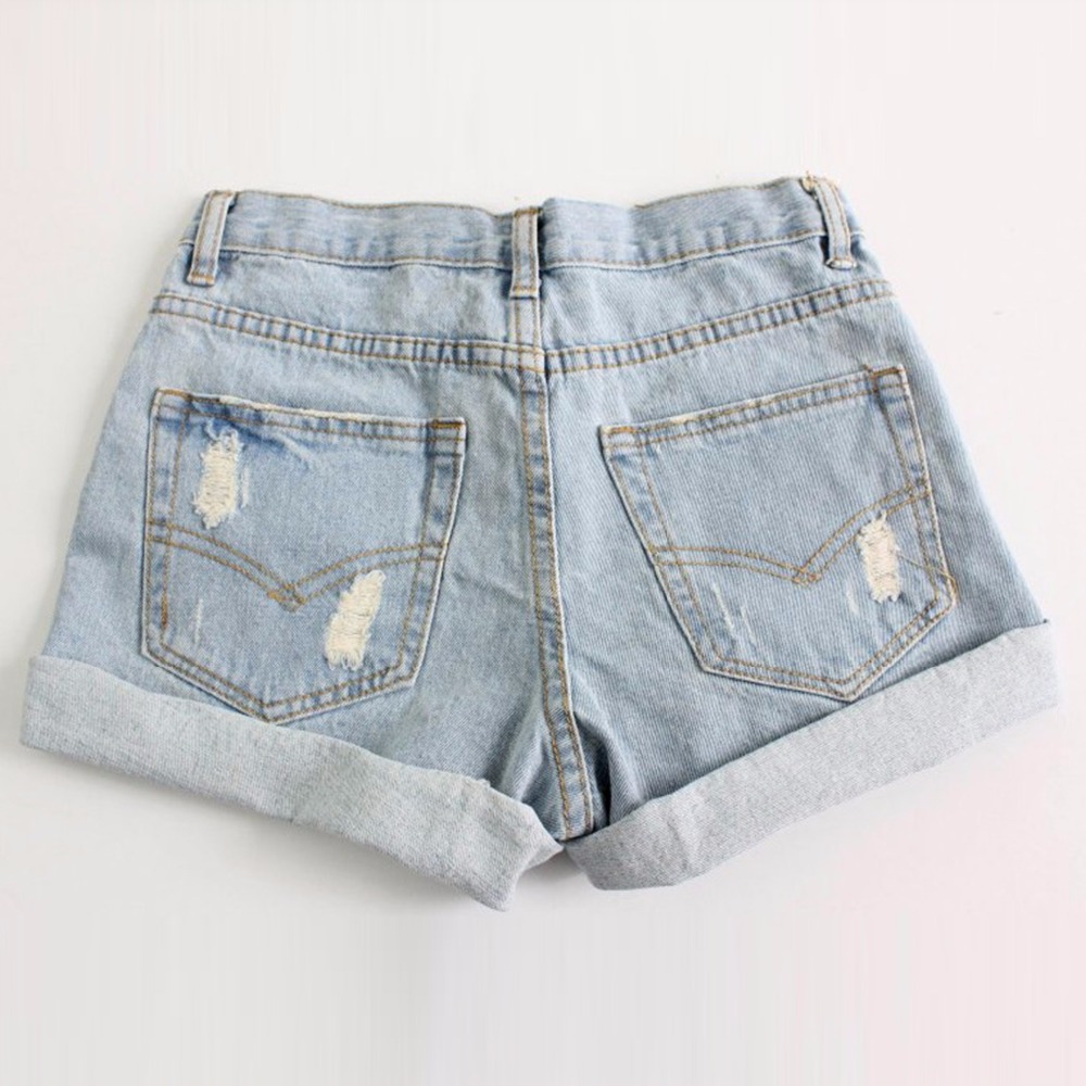 Лето женщины винтажный деним завышенная талия шорты женщины светло-синий шорты джинсы шорты S M L XL