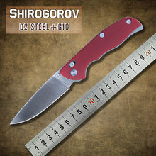 Shirogorov tabargan 95 cuchillo plegable lámina D2 manija G10 roja con eje sistema al aire libre bolsillo caza que acampa cuchillos herramientas EDC