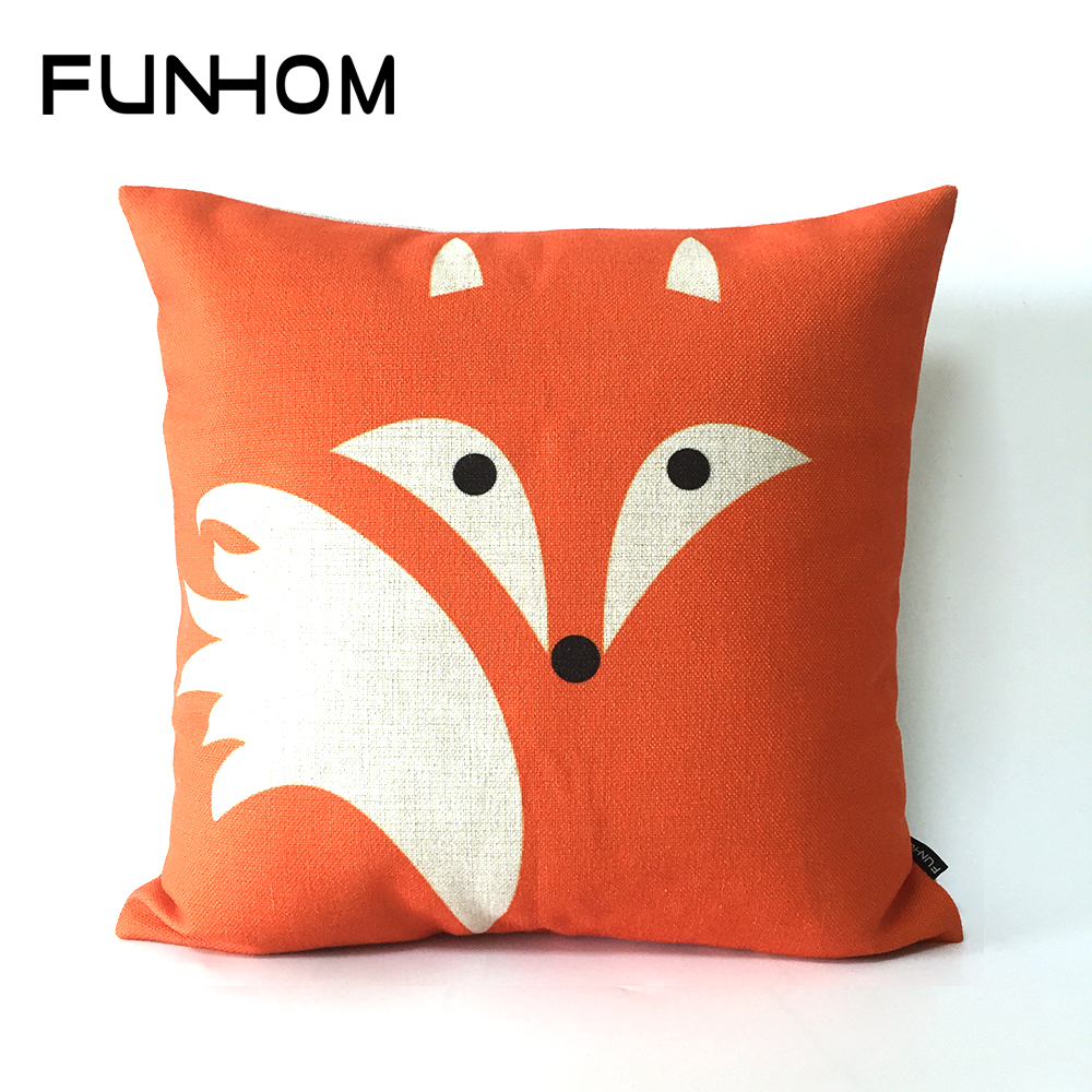 Creative Animal Red Fox Pillow cushion Cartoon home decorative Pillows waist pillow thick linen ...