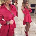 2016 New Autumn Fashion Women Shirt Dress Small Dots Printed Fashion Lrregular Long Sleeve Mini Vestidos