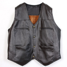 Leather Vest Men Winter Middle-aged Man Plus Velvet Warm Pu Leather Sleeveless Jacket Waistcoat Brown Black