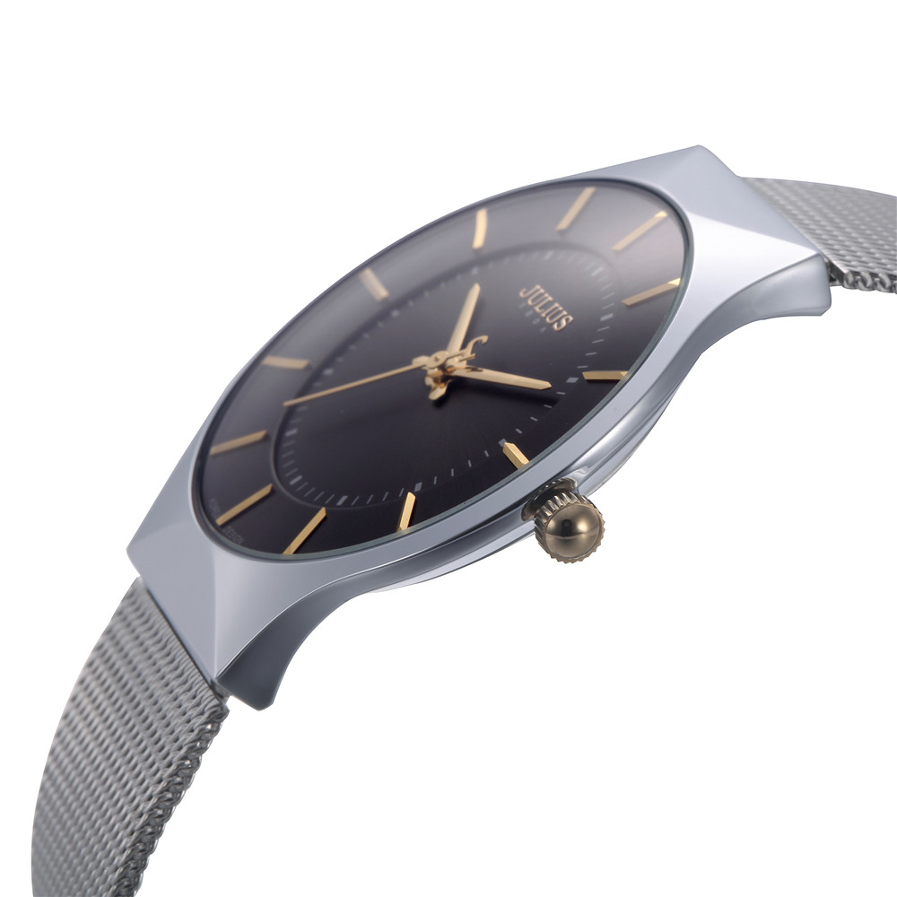 Top Brand Julius Men’s Watches Stainless Steel Band Net Belt Analog Sports Quartz Wristwatch Ultra Thin Dial Luxury Watches Men