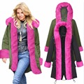 2016 Winter Fur hooded Coat Medium Length Down Coat Women Warm Jacket with hood Parka Outwear