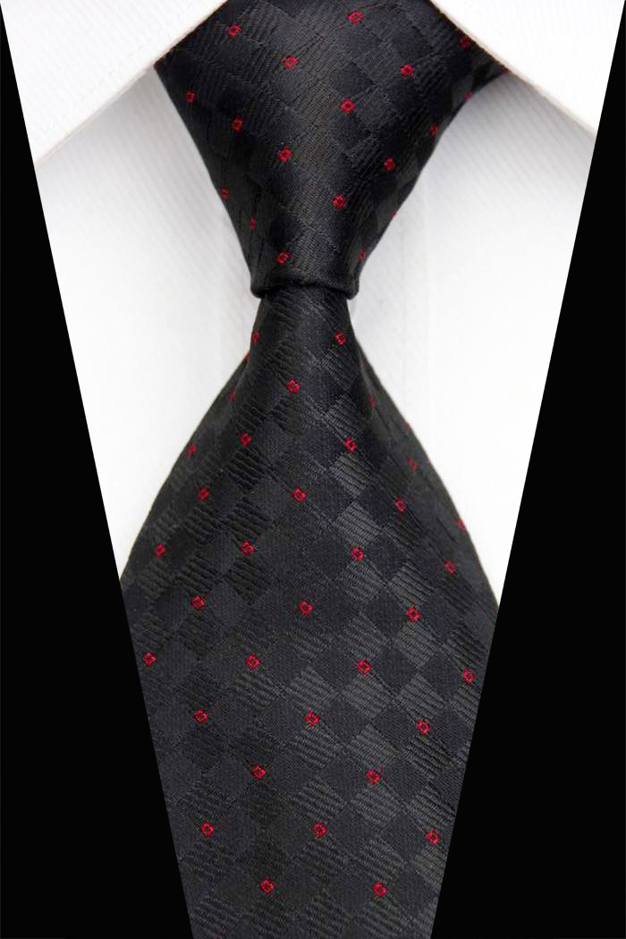 NT0506 Red Black Checks Plaids Classic Smooth Man s Casual Jacquard Woven Silk Polyester Necktie Business