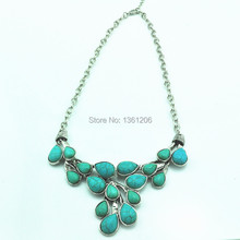 N18 Green Turquoise Stone Natural Stone Necklace Pendant Jewlery Women Vintage Look Tibet Alloy free shipping