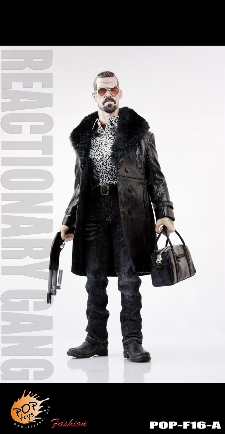 Фотография 1/6 Scale POP TOYS F16 A Gangster style Mafia Style Black Leather Coat  Suit + Bag +Shoes Fit 12" Male Figure Doll Body