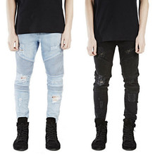 Plus Size represent clothing designer pants blue/black destroyed mens slim denim straight biker skinny jeans men ripped jeans