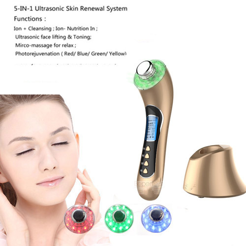 Фотография Free Shipping Multifunctional 3MHZ Ultrasonic Galvanic Vibration Microrrent Photon Ion Led Skin Rejuvenation Facial Massager
