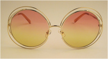 2015 NEW High quality Elegant Round Wire Frame Sunglasses Women mirror gradient Glasses shades Oversized Eyeglasses