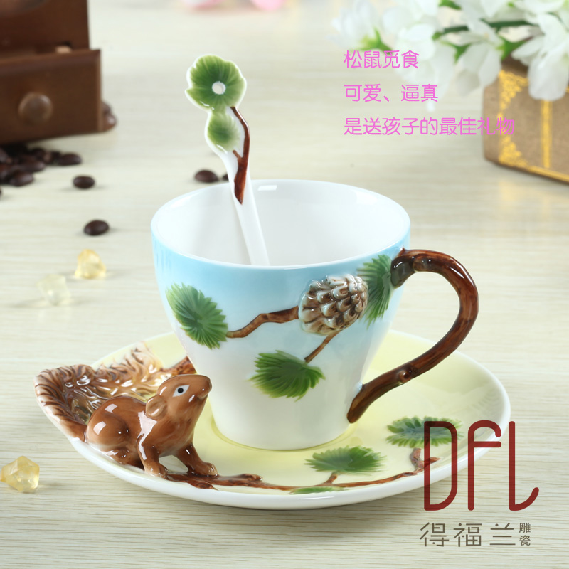 3D squirrel pure hand painted ceramic mug cup individuality creative mugs Couples of office coffee cup