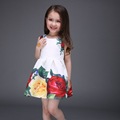 Brand Designer A Line Fashion 2016 Floral Print Girls Dresses Summer Vestidos Flower Kids Clothes Dress