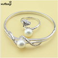 Fashion 925 Silver Jewelry Sets Imitation Pearl Jewelry Set Alluring White Crystal Bracelets Rings For Women