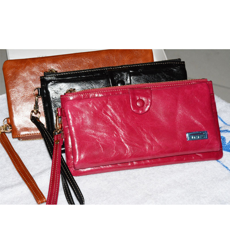 Long style oil wax leather wallet women really high end brand fashion