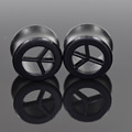 Ear Expanders 1 Pair Black Wood Peace Symbol Pattern Hollow Tunnel Plugs Gauges Ear Expander Body