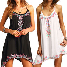 2016 Summer Beach Short Dresses Boho Sexy Women Lady Sleeveless Party Vintage Brief Loose Mini Dress