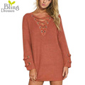 2016 Spring Autumn Fashion Women Cross Bandage V neck Long Sleeve Loose Sweaters Women s Casual