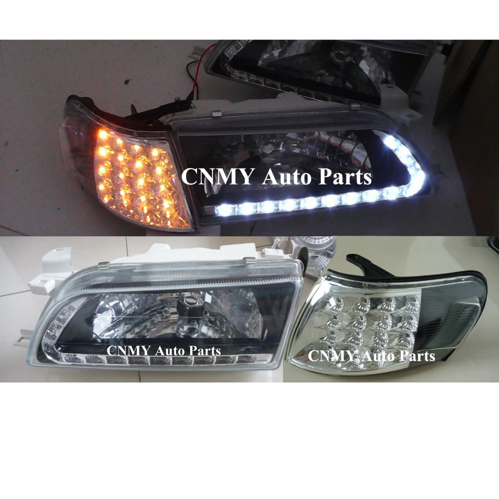 Black Glass lens LED Headlights head lamps + LED Corner Parking signal