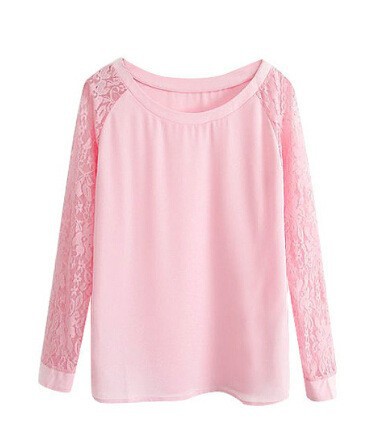 Autumn Pullover Sweatshirt Fashion O-neck Lace Patchwork Long Sleeve Pink hoodies for women Casual Sweatshirts (8)