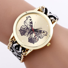2015 nuevo estilo de la mariposa pulsera de cuerda trenzada relojes de ginebra hecho a mano la amistad relojes de cuarzo mujeres