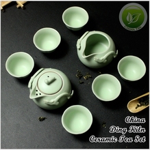 9pcs Rare China Song Ding Kiln Porcelain Tea Set,Chinese Ding Yao Sky Cyan Teapot&Justice Cup&6 Tea Cups,Ceramics Teaset DY003-2